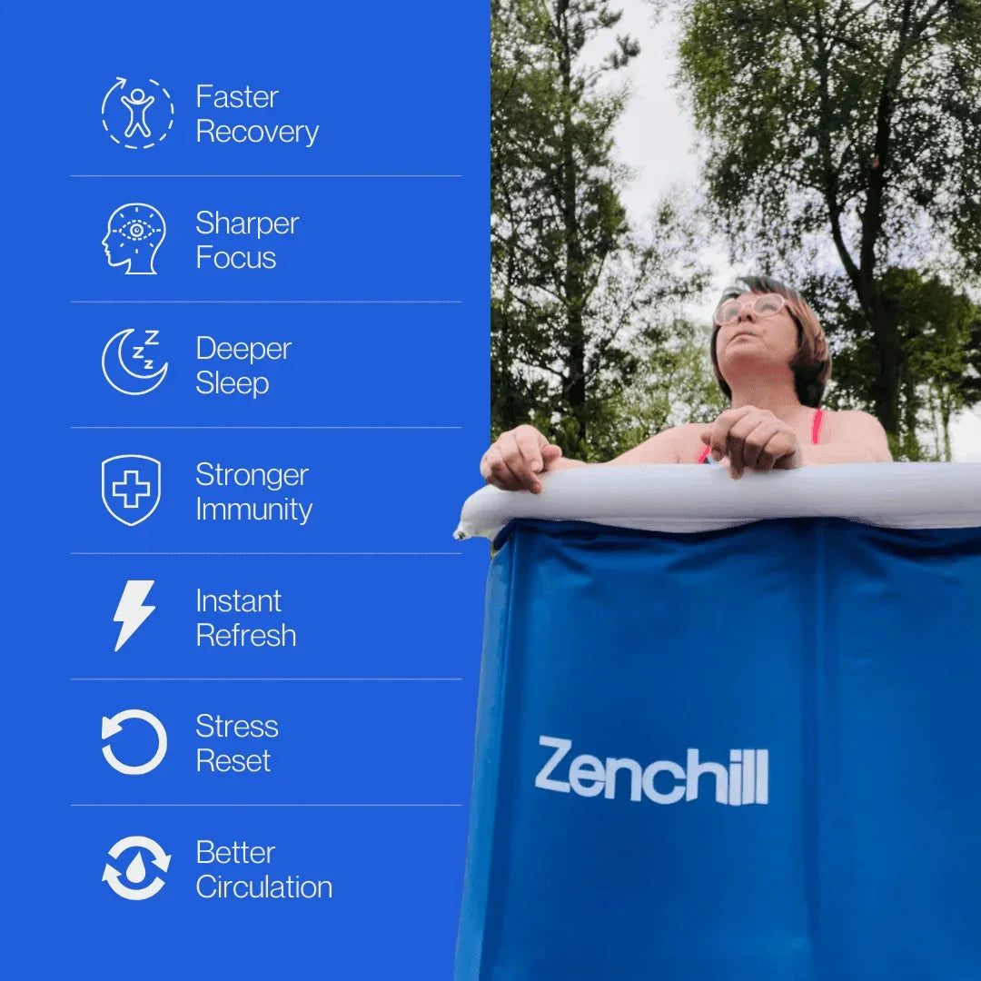 Image of lady taking ice bath and showing benefits of cold water immersion