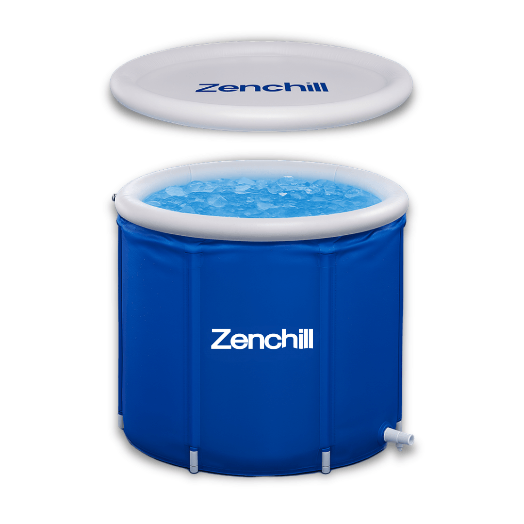 Zenchill ice bath filled with water and ice and with the cover above it