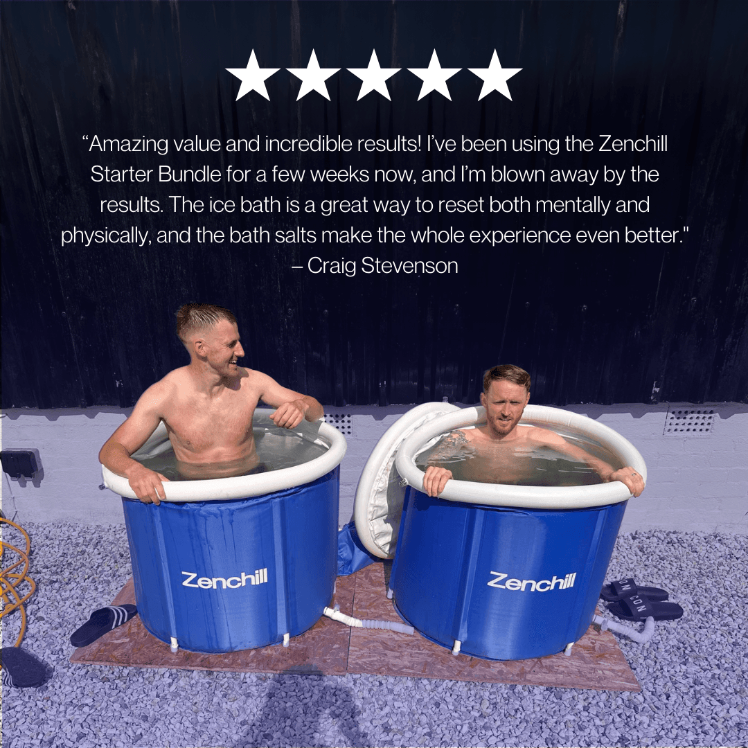 Image showing two guys taking ice bath and customer review